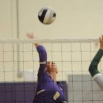 Sequim Gazette photo by Michael Dashiell
Sequims Rose Gibson rises up for a spike in the third set of a three-set SHS home win over Port Angeles on Sept. 26.