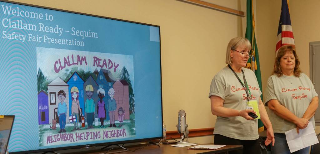 Photo courtesy Charles Meyer/ Muriel McCarty and Dolores Wolfe with Clallam Ready Sequim were one of several organizations to present at the Sequim Public Safety Fair.