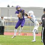 Sequim Gazette photos by Matthew Nash
Sequims Charlie Grider makes a catch for a first down against Olympic on Oct. 19.