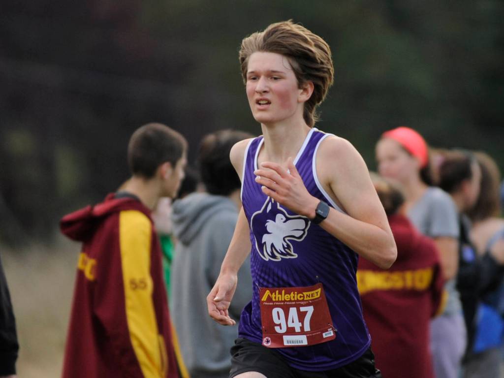 Sequim Gazette photo by Michael Dashiell / Sequims Adrian Osborne races to a 24th place finish at the Olympic League championships last week.