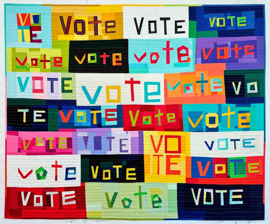 Artwork by Marla Varner / Vote by Marla Varner, a featured artist at the 19th-annual North Olympic Fiber Arts Festival fiber arts exhibition, Sublime Marvel – Splendor, Enterprise, & Awe at Sequim Museum and Arts, 544 N. Sequim Ave.