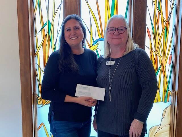 Photo courtesy of Soroptimist International of Sequim
Roxann Harr, Soroptimist International of Sequims president-elect (right), presents a check for $2,750 to Elisia Anderson, executive director for First Step, with $2,000 of the donation for the nonprofits general fund and $750 to sponsor a breakfast for their Community Baby Shower in May 2025. The shower is a free event celebrating expecting and new families by providing resources and education to help the new baby thrive and grow.