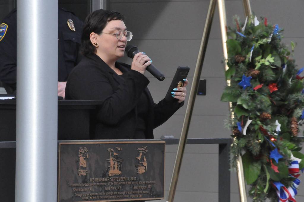 Sequim Gazette photo by Matthew Nash/ Deputy Mayor Rachel Anderson recognized veterans organizations during a ceremony on Nov. 8 at the Sequim Civic Center plaza.