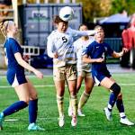 Photo courtesy Jay Cline/ Peninsula College
Risa Nishida (5) heads the ball against Bellevue on Nov. 17 at the Starfire Soccer Complex in Tukwila where the Pirates beat Bellevue 1-0 for their sixth NWAC championship.