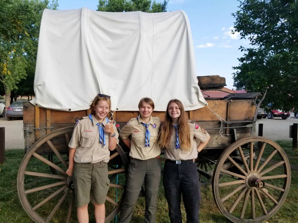 Photo courtesy Peter Craig/ Scouts, from left, Lilly Commeree, Grace Kathol and Jenna Mason went to Philmont Scout Ranch in 2021.