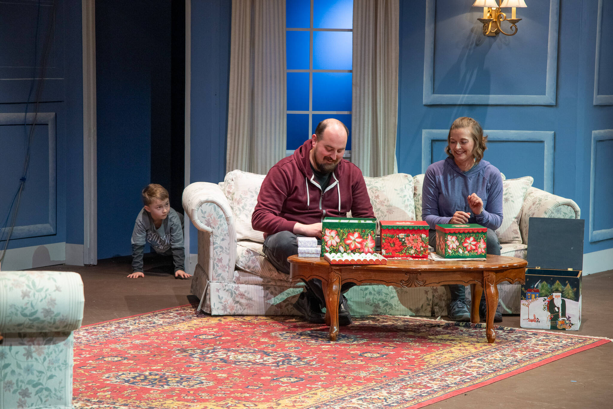 Sequim Gazette Photo by Emily Matthiessen
Seven-year-old Willie Patterson steals the show during a scene from The Rented Christmas slated to run at Sequims Olympic Theatre Arts from Dec. 6-22.