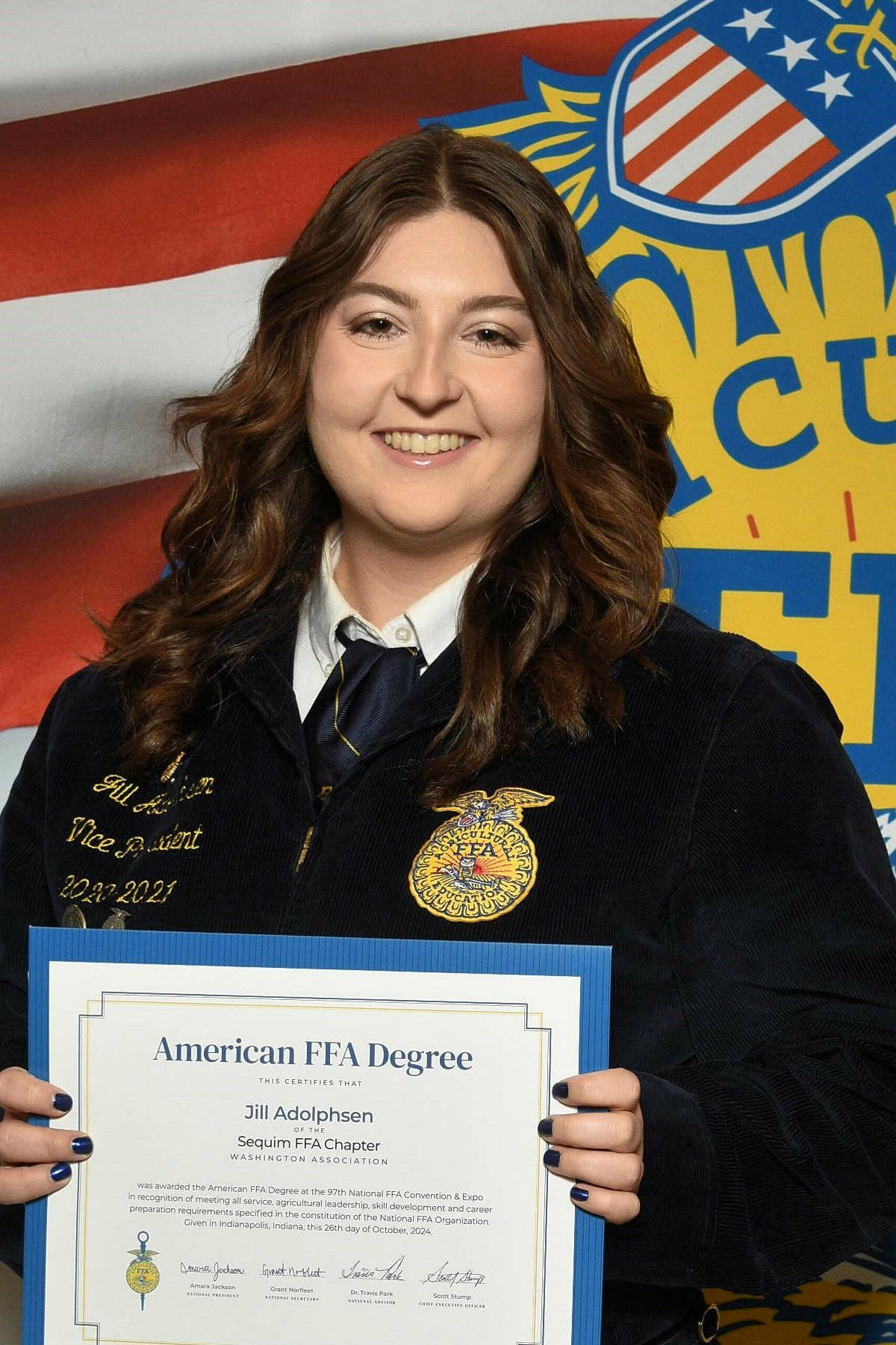 Photo courtesy Sequim FFA
Jill Adolphsen, a SHS graduate, recently received FFAs American Degree, with less than 1 percent of FFA members earning the achievement.