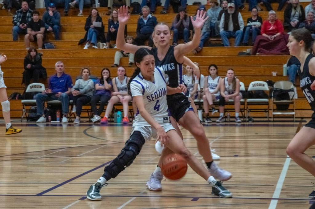 Sequim Gazette photo by Emily Matthiessen/ Gracie Chartraw, seen here playing against Anacortes on Dec. 4, is recovering from an injury last season, but could lead the team in scoring along with Bobbi Mixon and Libby Turella, said coach Joclin Julmist.