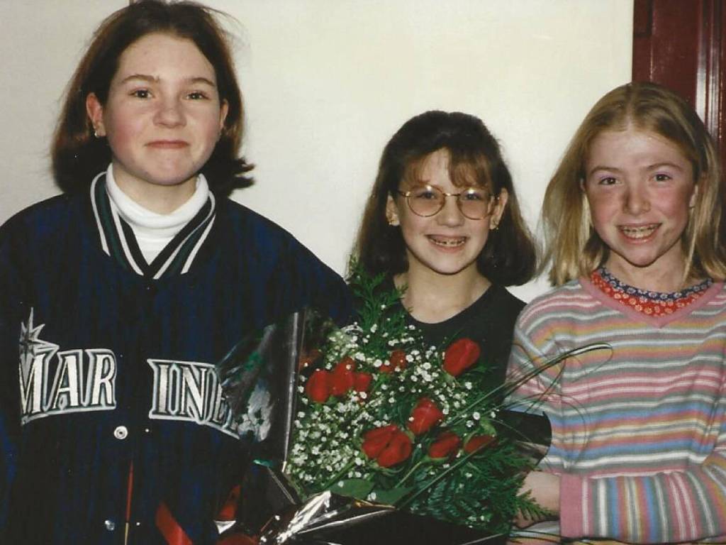 Photo courtesy Ellie Leonard/ Some of the cast from OTAs 1996 show The Best Christmas Pageant Ever included, from left, Ellie (Leinart) Leonard as Beth, Cara LaChance as Alice, and Jessie Young as Imogene Herdman