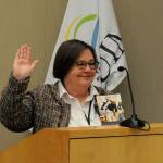 Sequim Gazette file photo by Matthew Nash
Kathy Downer takes her oath office for Sequim City Council seat No. 1 on Jan. 8, 2024 in the council chambers. She plans to resign this month after three-plus years on the council to spend time with family.