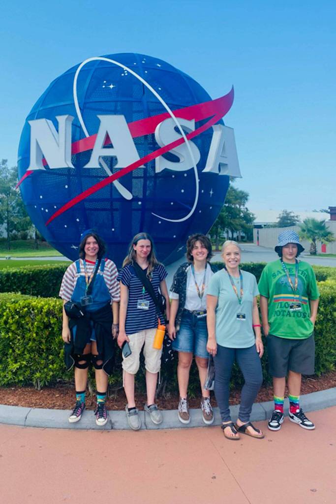 Photo courtesy Sara Turner/ Sequim students, from left, Olivia Lozano, Allee Deering, Megan Reeves, teacher Sara Turner, and Riley Guimond, won a trip to the Kennedy Space Center in August for their work on the Artemis ROADS II student project through last school year. They were one of 15 teams selected out of nearly 500 across the nation.
