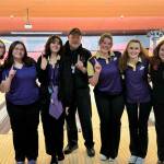 Photo courtesy of Randy Perry
Sequim Wolves Bowling League champs! Sequim High Schools bowling team celebrates the programs first Olympic League title on Jan. 18 in Silverdale. Pictured, from left, are Kimberly Heintz, Morgan Kayser, Victoria Nava, head coach Randy Perry, Skylar Kryzworz, Nikoline Updike and Cooper Hiatt.