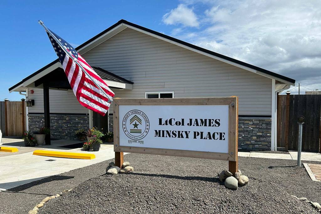 Sequim Gazette photo by Matthew Nash/ Leaders of LtCol James Minsky Place near South Seventh Avenue in Sequim look to find five more disabled and/or elderly veterans to live permanently in the facility that was opened last week.
