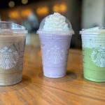 Sequim Gazette photo by Matthew Nash This spring, Starbucks is offering lavender drinks that were partly inspired by beverage development team members visit to Sequim last year. The new drinks, include, from left, Iced Lavender Oatmilk Latte, Lavender Crème Frappuccino Blended Beverage, and Iced Lavender Cream Oatmilk Matcha.