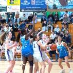 Sequim Gazette photo by Emily Matthiessen/ Sequims Taylor Heyting looks to take a shot against the Bellarine Storm select team from Australia.