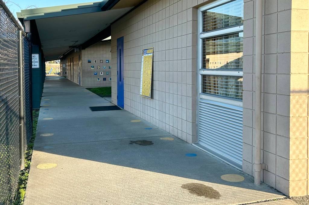 Sequim Gazette photo by Matthew Nash
Helen Haller Elementary (pictured) and most of Sequim High Schools walls are not reinforced and have asbestos in them, which has significant costs when repairs are needed, report Sequim School District staff. They estimate it would cost 1.6 times more to renovate the entire elementary school and 1.8 times more for the high school than to build new schools.