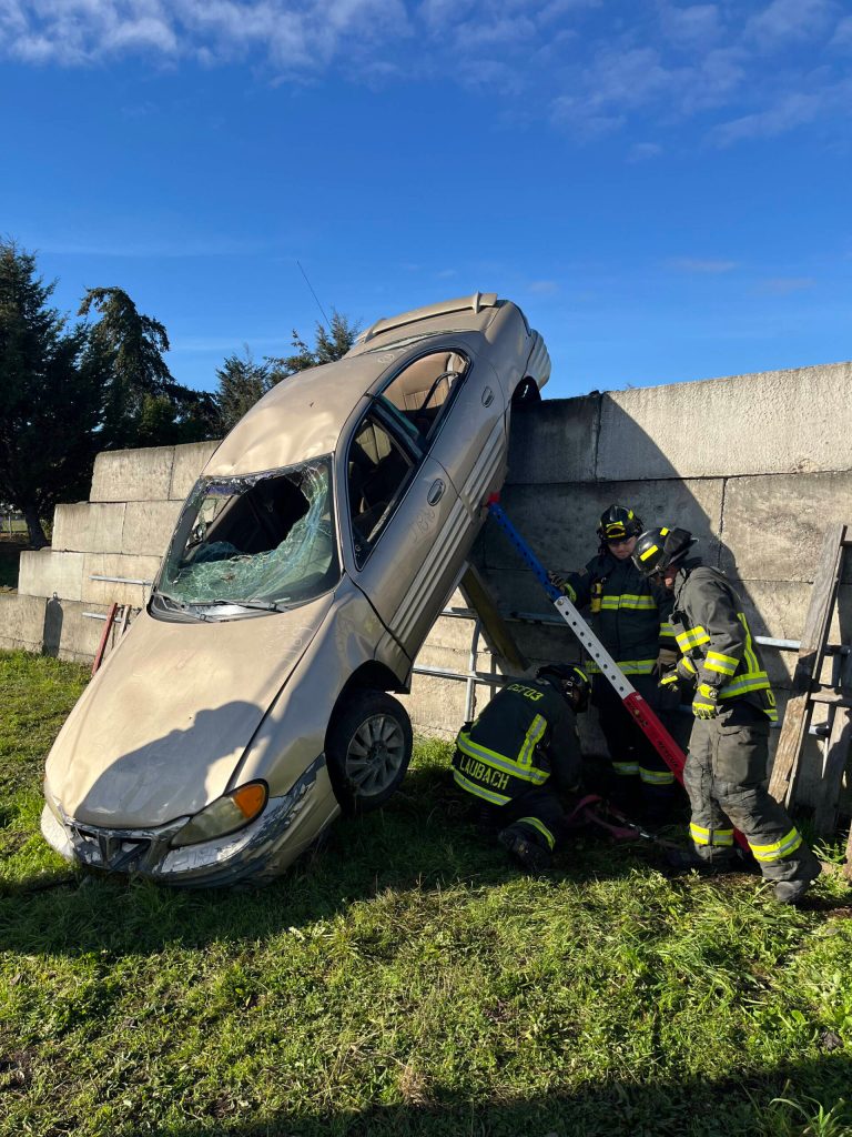 Photo courtesy Beau Sylte, CCFD3
Firefighters with Clallam County Fire District 3 train for a vehicle extrication at an undisclosed time in 2024. Staff said there are a number of pieces of equipment and techniques they use to stabilize, open up, and manipulate smashed cars in order to rescue the occupants.