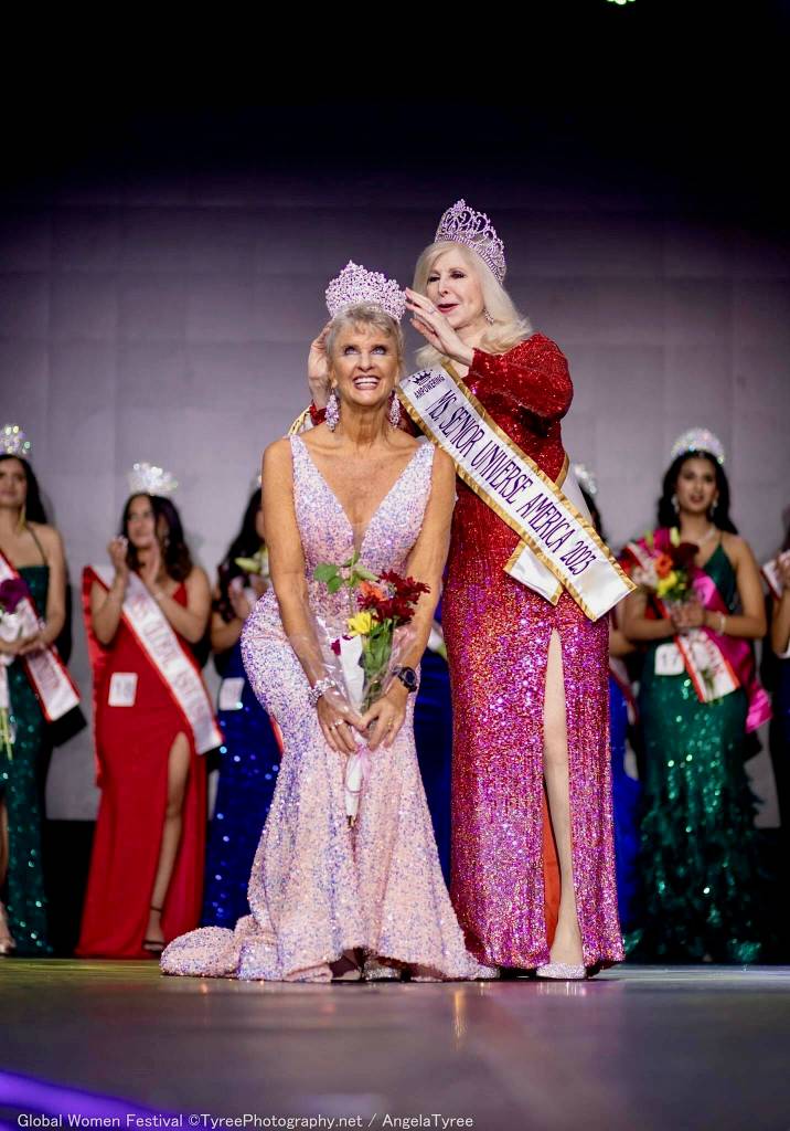 Photo courtesy Tyree Photography
Captain Crystal Stout of Sequim was crowned Ms Senior International America in November at the Ampowering Global Women Festival in Renton. Her friend Cherie Kidd of Port Angeles won the Senior World Pageant in the 70s age category in December. Captain Crystal also won a Most Exceptional Endurance and Resilience Award (MEERA) with three other women who overcame their personal disabilities.