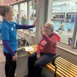 Sequim Gazette Photo by Kathy Cruz 
Molly Schwarz gives trainer Lisa Fox a high five as one of the exercises they do together during their twice-weekly sessions.