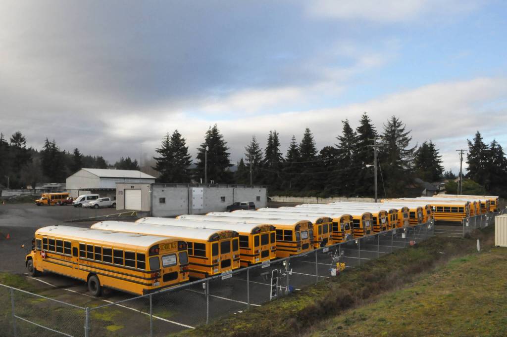 Sequim Gazette photo by Matthew Nash
Sequim School Districts Transportation Center on South Third Avenue is described as a bowl because water congregates in the middle and might be causing a sinkhole under the repair shop, staff said.