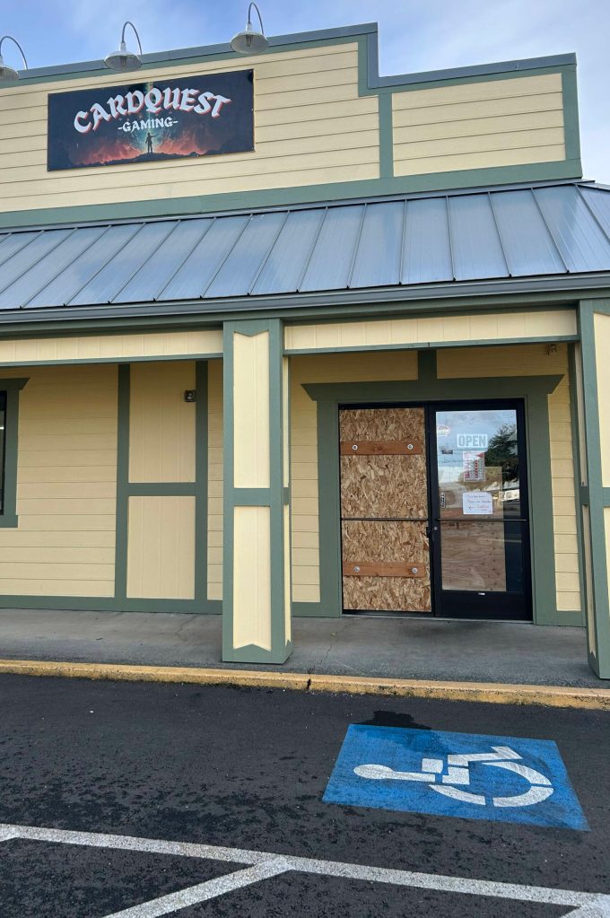 Sequim Gazette photo by Matthew Nash/ Cardquest Gaming, 271 S. Seventh Ave., Suite 26, continues to operate seven days a week after a burglar broke through its front door and stole $30,000 in merchandise. Co-owner Douglas Offenheiser said community awareness has brought in an influx of customers that we didnt know were here, so even though it was a bad thing, its still a positive thing.