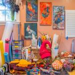 Sequim Gazette photo by Emily Matthiessen
Felter Lora Armstrongs pieces cover a wide range, some seen here in her studio.