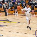 Sequim Gazette photo by Emily Mathiessen
Solomon Sheppard makes a pass to teammate Jericho Julmist during Sequims big 68-40 win at home against Kingston on Jan. 17.