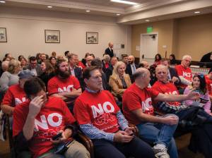Photo by Juan Jocum
Members of the Rental Housing Association of Washington await the first reading of the rent stabilization bill last week. Many of them travelled hours to Olympia for the chance to testify.