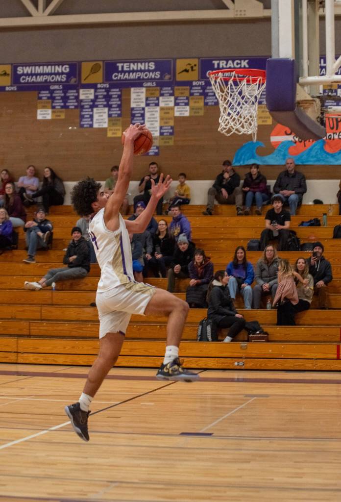 Sequim Gazette photo by Emily Matthiessen/ Jericho Julmist goes up for two of his game high 26 points against North Mason in a 63-48 win.