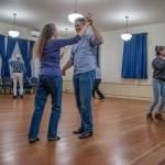 Sequim Gazette photo by Emily Matthiessen/ Sequim Ballroom students Debra Van Dusen and Philip Wade practice a waltz together.