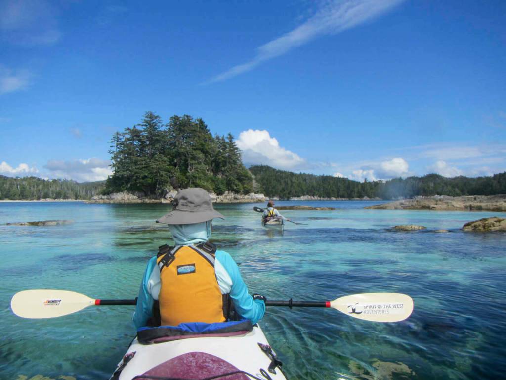 Photo by Waverly Schreffler| Ann Soule paddles near Calvert Island.