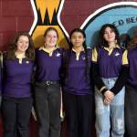 Photo courtesy of Wendy Morey
For the second year in a row, Sequims varsity bowling team, this year featuring from left, Kimberly Heintz, Cooper Hiatt, Kiera Morey, Joanna Morales, Victoria Nava and Skylar Krzyworz, earned the 2A state academic championship