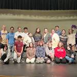 Sequim Gazette photo by Matthew Nash/ Cast and crew for Sequimderella: A Sequim Cinderella Story gather for a group photo at a recent rehearsal. The show is an original tale that cast and crew members wrote in recent months. It plays at Sequim High School Feb. 13-16.