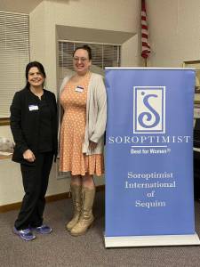 Photo courtesy of Soroptimist International of Sequim|
Julia Hendricks, left, is awarded $4,000 and Jamie Williams, right, is awarded $1,000 as part of Soroptimist International of Sequims Live Your Dream educational grant awards. Not pictured is Jordan Calvery, who received $1,000 toward her educational goals.