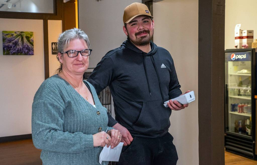 Sequim Gazette photo by Emily Matthiessen/ Manager Jennifer Henke and co-owner Jose Gallegos work together on elements pertaining to opening a new restaurant.