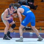 Sequim Gazette file photo by Emily Matthiessen
James Mason wrestles an Olympic wrestler in January during a home meet. He won the 157-pound bracket at the Olympic League meet last weekend to advance to the Mat Classic state tournament in the Tacoma Dome.
