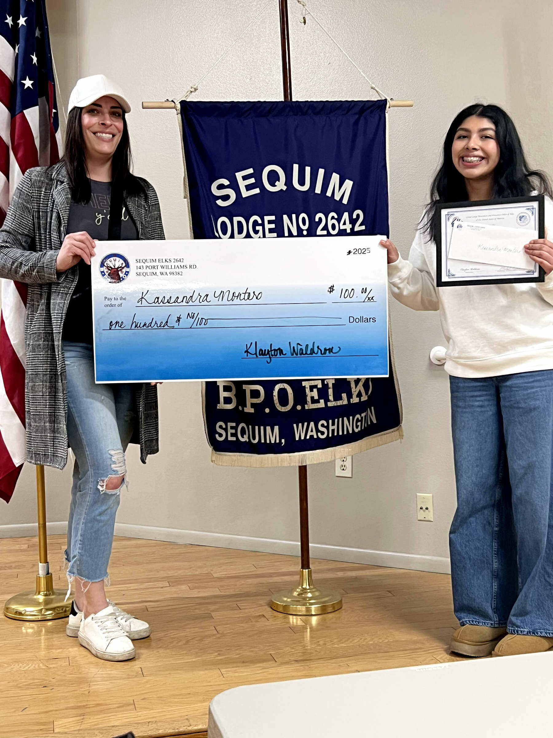 Photo courtesy of Sequim Elks| Sequim Elks member Loyal Knight stands with the groups Student of the Month for February Kassandra Montero.