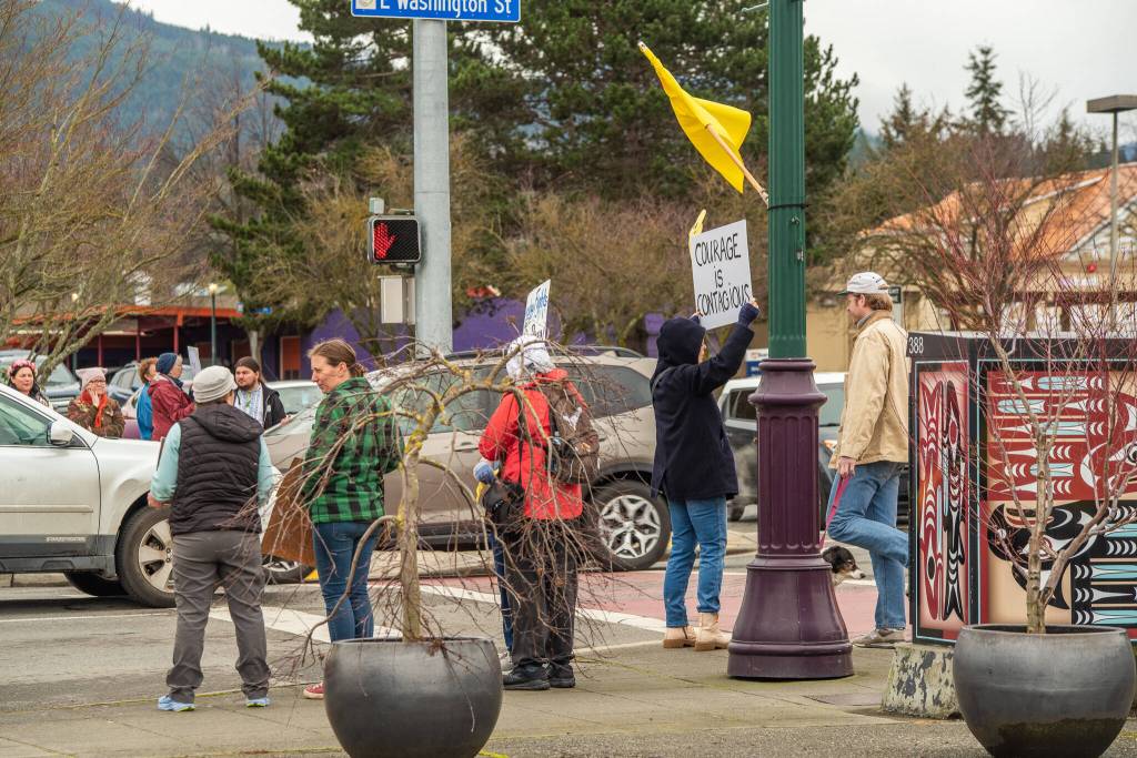 Sequim Gazette photo by Emily Matthiessen/ Demonstraters turned out to show their support for Ukrainians fighting a defensive war against Russia.
