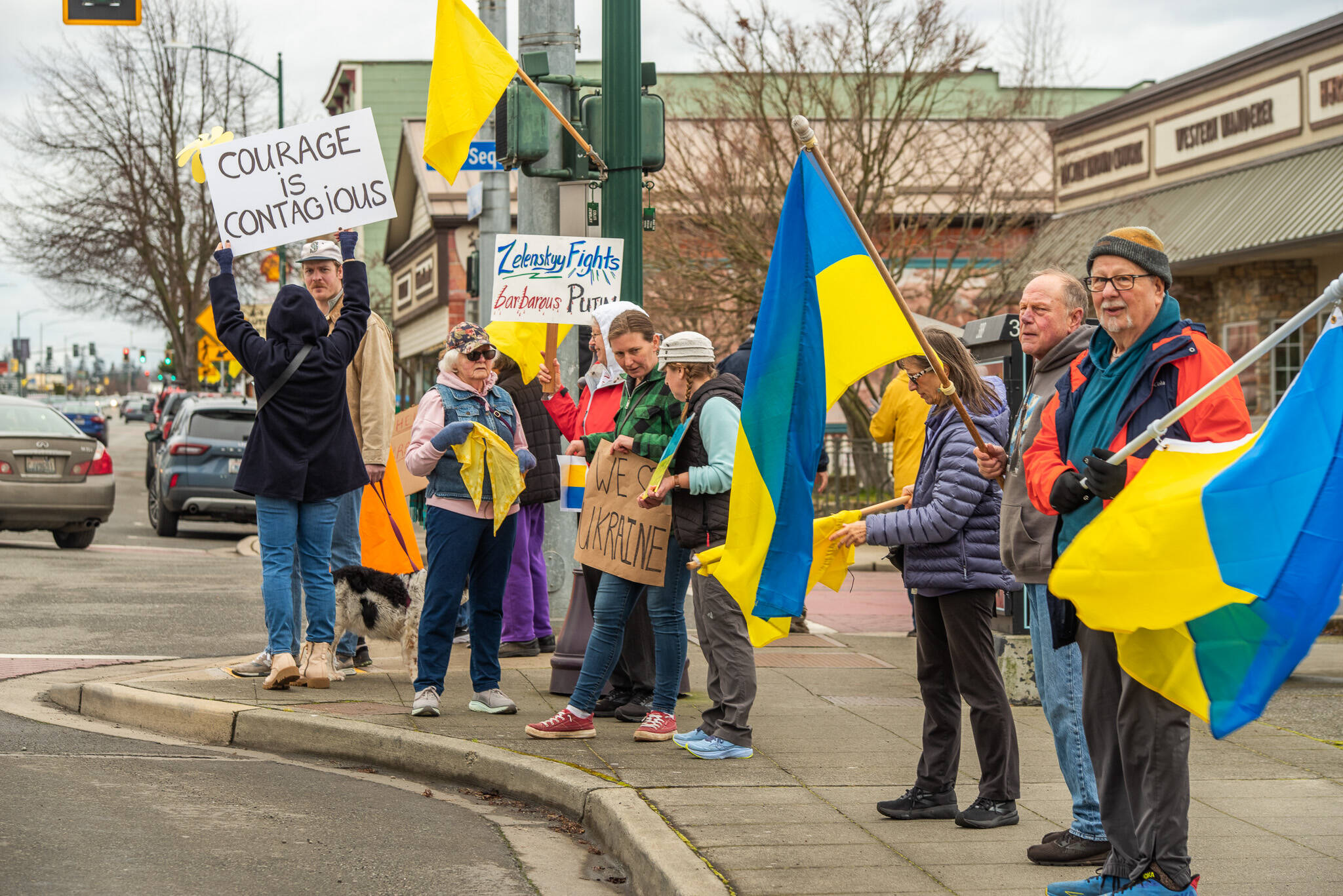 Sequim Gazette photo by Emily Matthiessen/ About 40 people attended the pro-Ukraine gathering on Sunday.