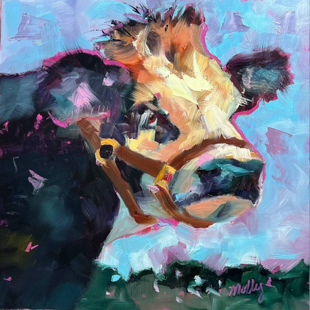 Photo courtesy of Molly White/ Kaleidoscope Cow by Molly White is one of many pieces on sale at the Blue Whole Gallery as a benefit for Lillys Safe Haven, a farm animal rescue and sanctuary.