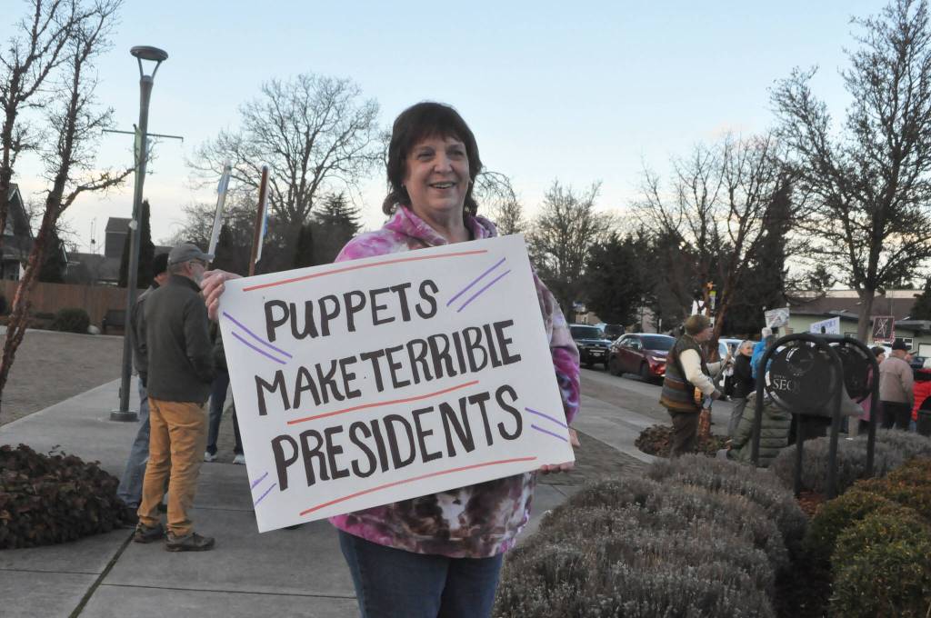 Sequim Gazette photo by Matthew Nash/ Michelle Zink of Sequim said she didnt become political until Trump took office, and when asked what specifically prompted her, she said it was his demeanor and later felony convictions, and civil case where he was found liable for sexually abusing and defaming E. Jean Carroll.