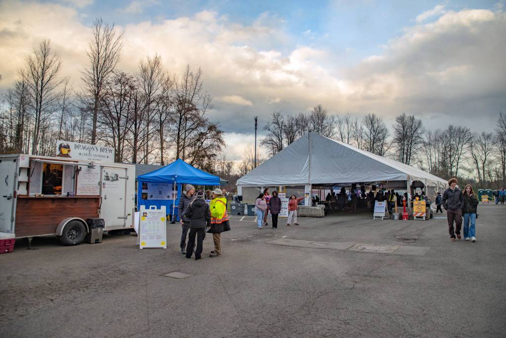 Sequim Gazette photo by Emily Matthiessen/ During the Sunshine Festival, outside the Entertainment Tent at Carrie Blake Park citizens enjoy the mild weather.