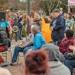 Sequim Gazette photo by Emily Matthiessen/ The crowd at the opening ceremonies for Sequims Sunshine Festival on Fri. evening applaud for Jamestown SKlallam musicians and dancers who are preparing to teach a celebratory dance.