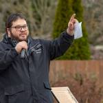 Sequim Gazette photo by Emily Matthiessen/ Sequims mayor Brandon Janisse speaks during the opening ceremonies for Sunshine Festival 2025.