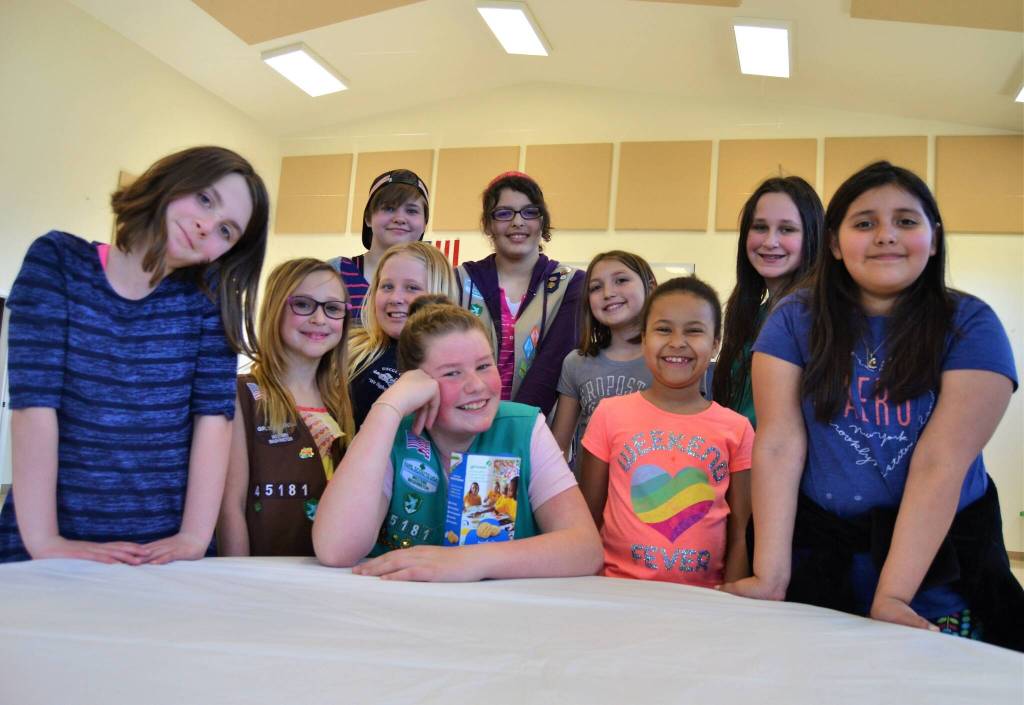 Sequim Gazette file photo by Matthew Nash 
In 2018, Skylar Krzyworz, then 11, is congratulated by fellow members of Troop 45181 for selling the most boxes of Girl Scout cookies in Western Washington with nearly 4,000 sold. She went on to sell 25,000 boxes total as a Girl Scout in Sequim.