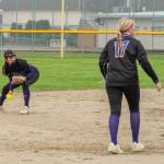 Sequim Gazette photo by Emily Matthiessen/ Mia Kirner looks to make a throw in one of two games versus Forks.