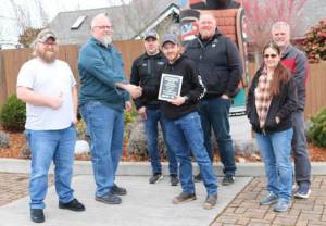 Photo courtesy of the City of Sequim| Representatives from the Washington State Department of Ecology congratulate the City of Sequim Water Reclamation Facility staff for the citys Wastewater Treatment Plant Outstanding Performance Award for 2023. Pictured from left to right are: Department of Ecology representatives Wastewater Operator Outreach Shane Cooper; Facility Permit Manager Dainis Kleinbergs; City of Sequim WRF maintenance Josh Rees; Chief WRF Operator Timmy Wright; Utilities Manager John Christenson; WRF Operator and Process Analyst Alicia Davia; and Public Works Director Paul Bucich.