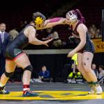 Photo by Caleb Steele <a href="https://www.calebsteele.photography/" target="_blank">Photography</a>/ Katie Law of Utah Tech, left, takes on Petra Bernsten of Washington State University in the 180-pound finals match at the NCWA National Championships. Law won by pin, but Bernsten finished second in her weight class in back-to-back years and is a three-time NCWA All-American.