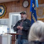 Sequim Gazette photo by Emily Matthiessen/ Steve Pinnell, born and raised in Sequim, shares some thoughts about his service during the Vietnam War while attending a cermony at the American Legion, Jack Grennan, Post 62 on Saturday, wherein veterans received lapel pins symbolizing "A lasting memento of the nation's thanks."