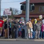 Sequim Gazette photo by Emily Matthiessen/ According to a clicker count by volunteers with Sequim Indivisible, 1298 people turned out by 11:45 a.m., with nearly 1400 people counted by 2:00 p.m. during Sequims version of the Hands Off  protests held across the nation and in other countries. The protest was peaceful and orderly, according to police, organizers and protesters.